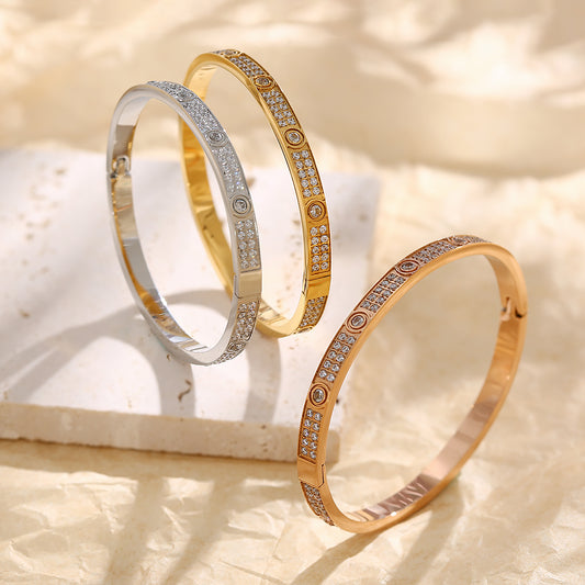 Stainless steel 18K gold plated zircon bangle