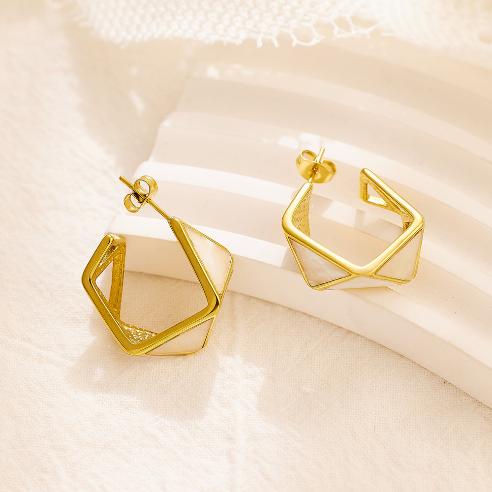 Stainless steel plated 18-karat gold triangle shell earrings