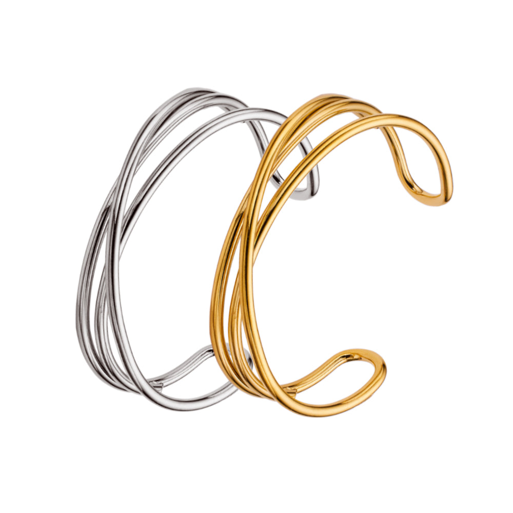 Stainless steel plated 18-karat gold crossed three open bracelet