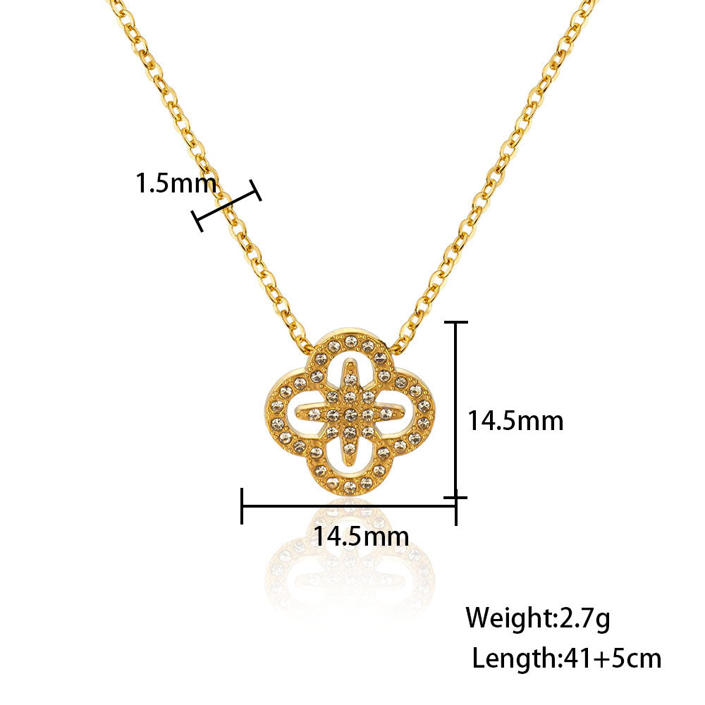 316 Stainless Steel 18K Gold Plated Four-Leaf Clover Necklace | Sparkling Good Luck Jewelry
