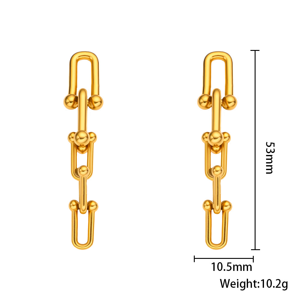 Horseshoe Chain Stud Earrings – 18K Gold-Plated Stainless Steel, Modern & Stylish
