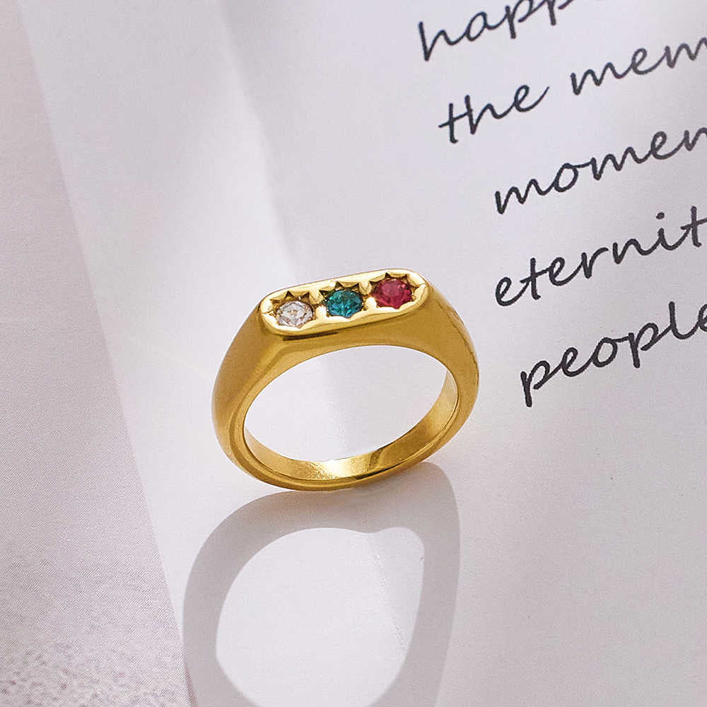 Stainless steel 18k gold plated tricolor zircon ring