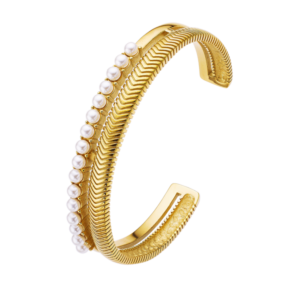 Stainless steel plated 18K gold fishbone bracelet