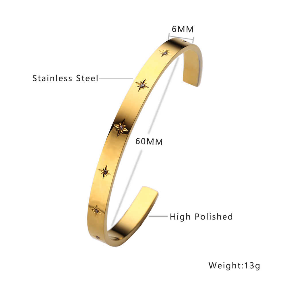 Stainless steel 18K gold plated star bangle