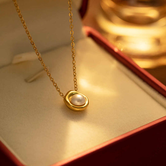 Stainless steel 18K gold plated waterproof pearl necklace