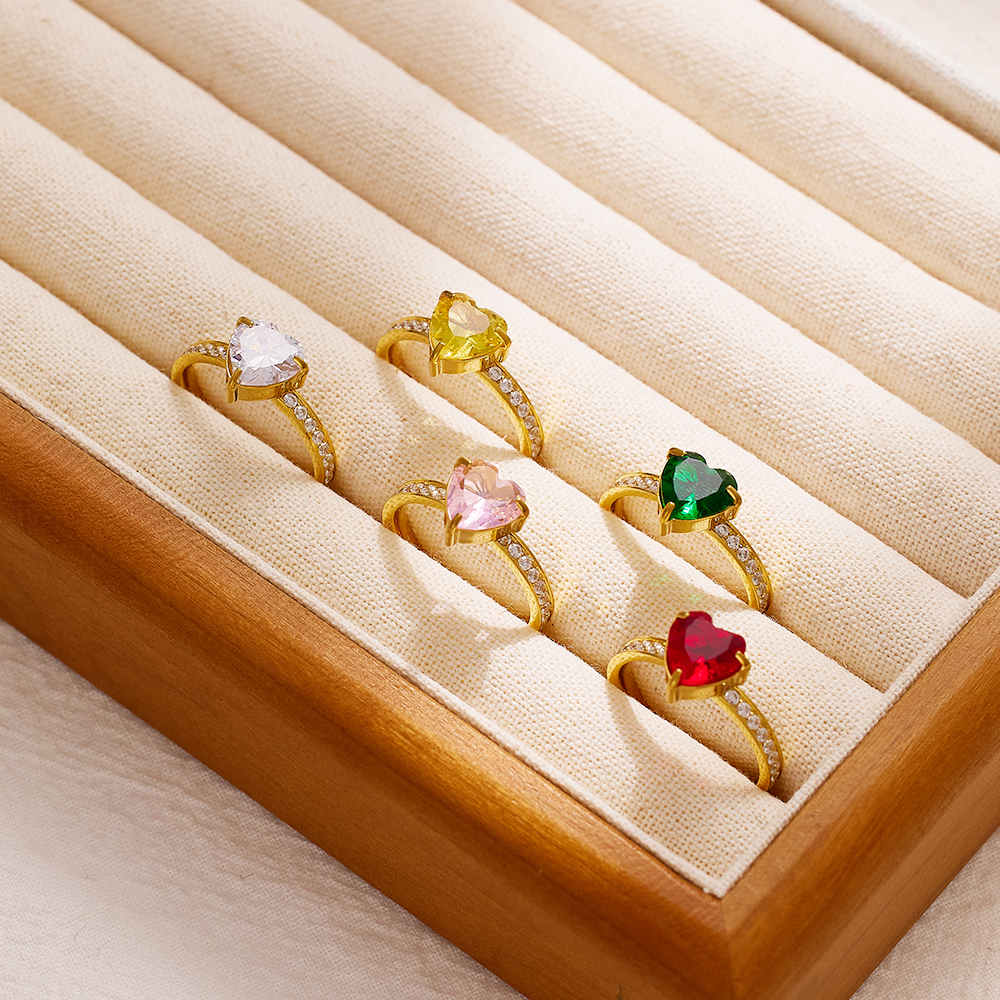 Stainless steel 18k gold plated love gemstone agate ring