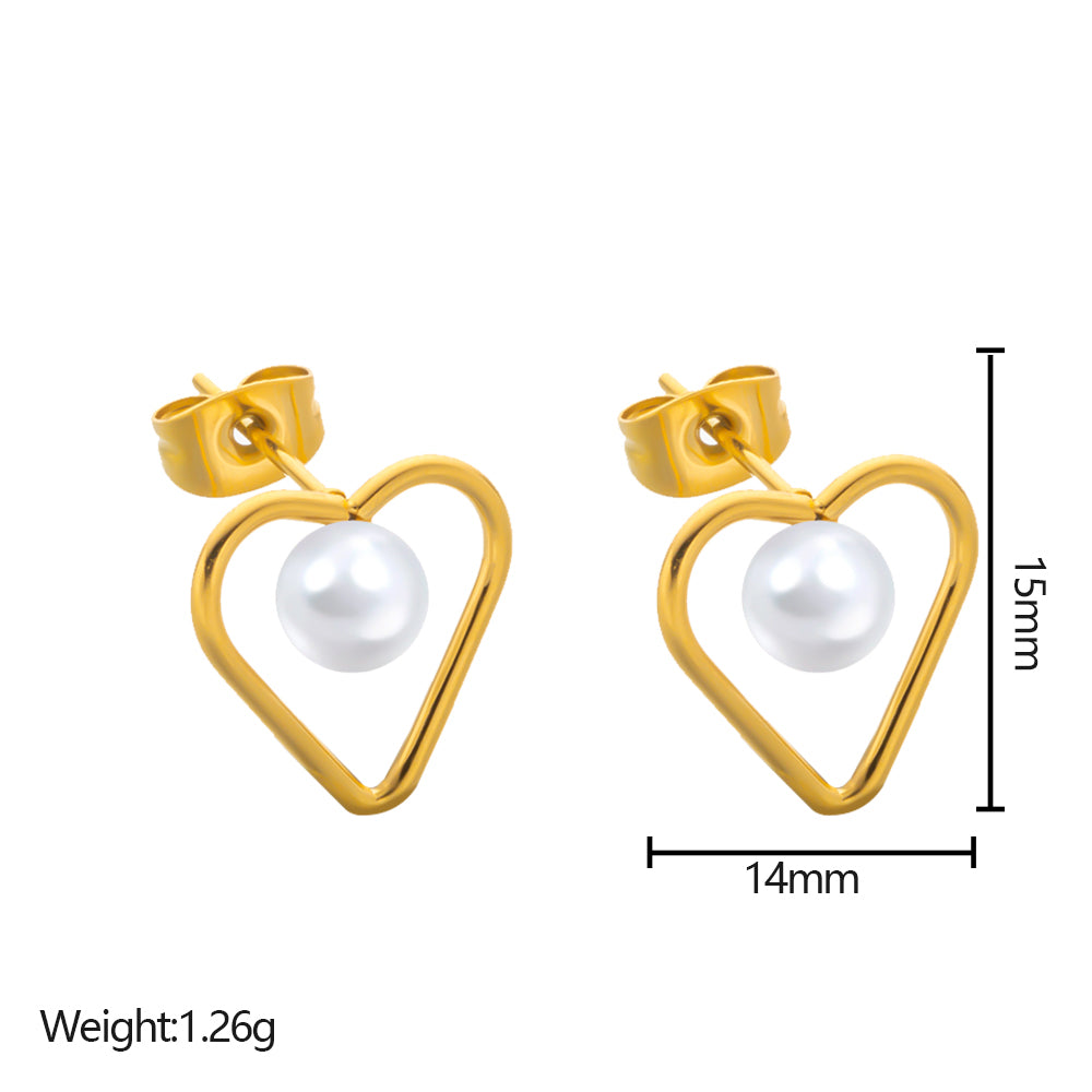 316 Stainless Steel 18K Gold Plated Hollow Heart Earrings | Bead Accented Romantic Jewelry