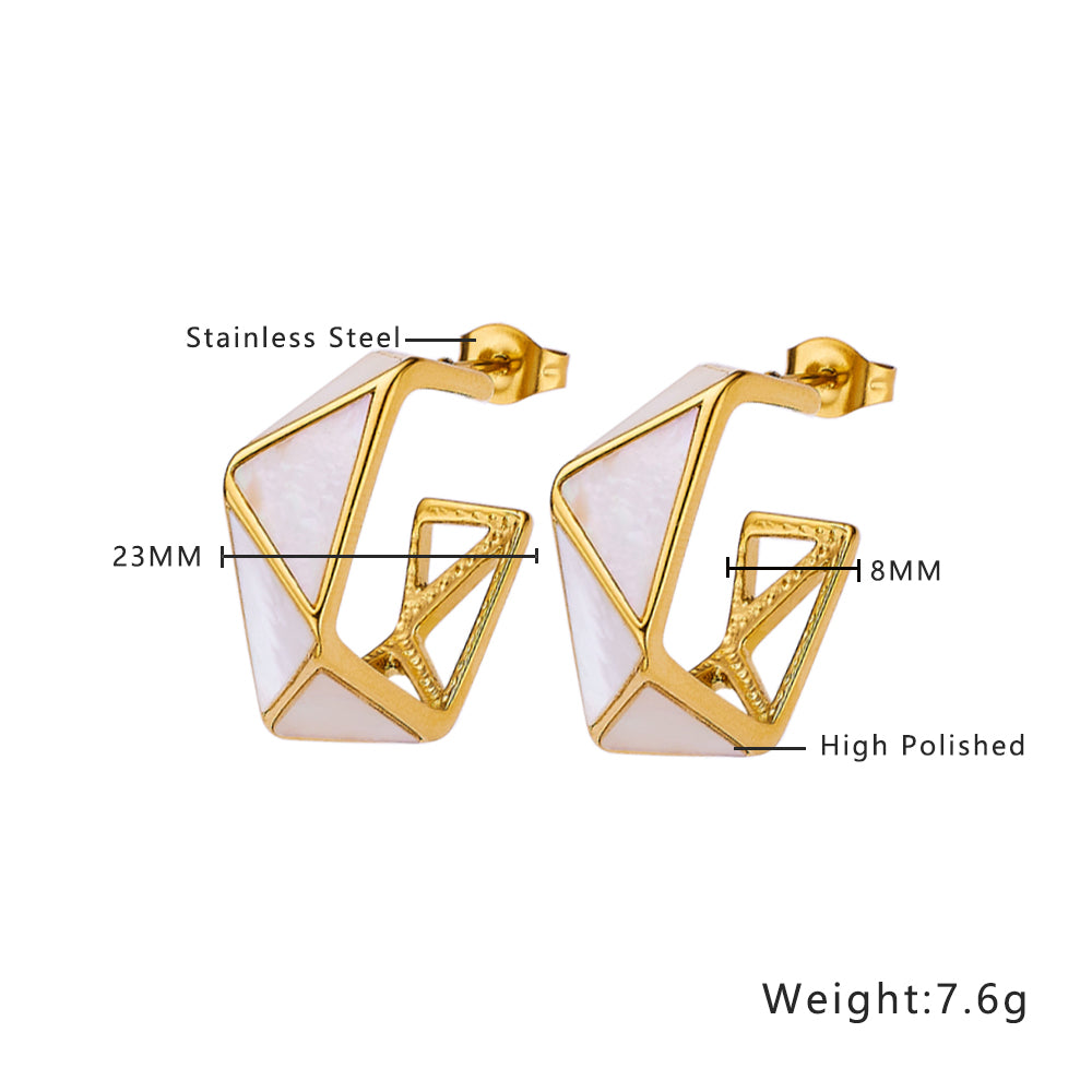 Stainless steel plated 18-karat gold triangle shell earrings