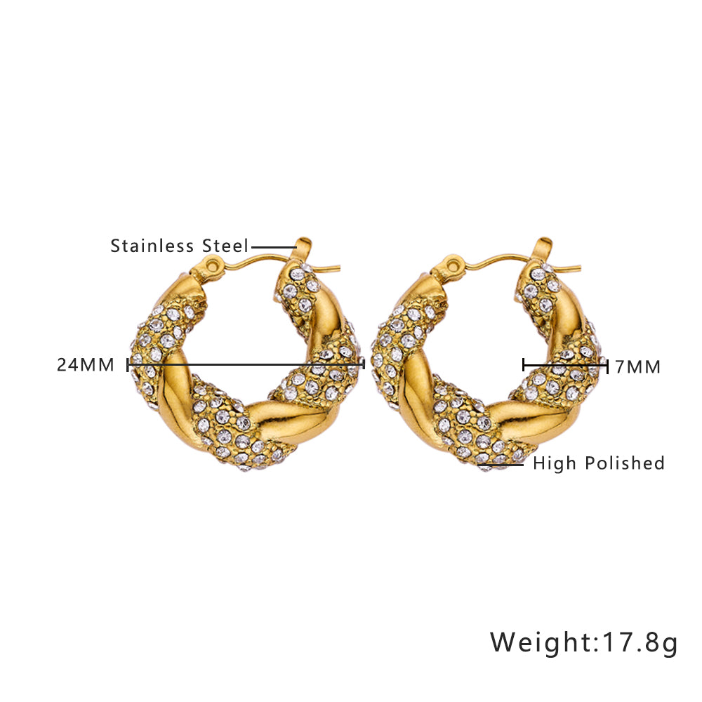 Stainless steel plated 18-karat gold twist earrings with diamond