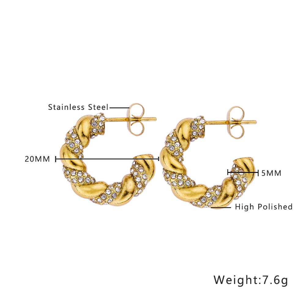 Stainless steel plated 18-karat gold twist earrings with diamond