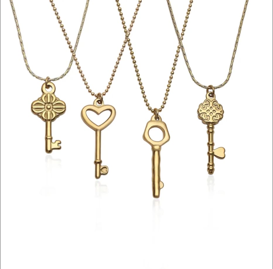 Stainless steel 18k gold plated love key pendant necklace