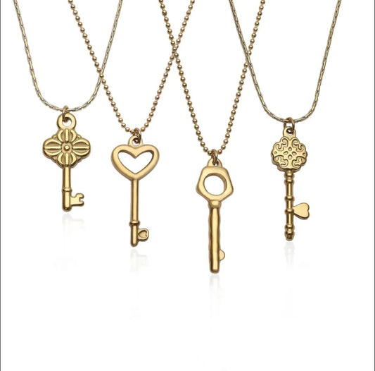 Stainless steel 18k gold plated love key pendant necklace