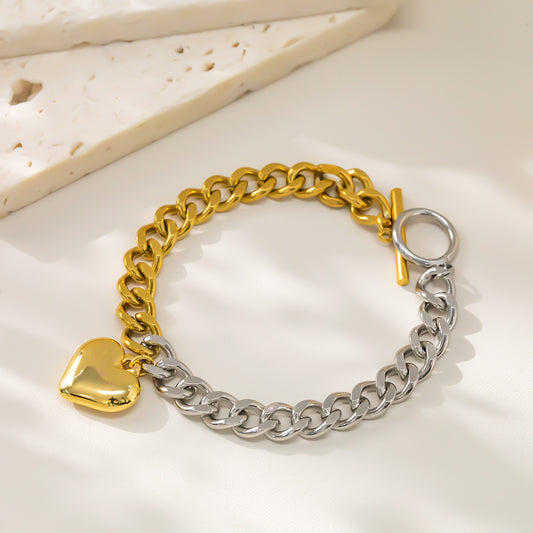 316 Stainless Steel 18K Gold Plated Heart Bracelet | Two-Tone Gold & Silver Chain Minimalist Jewelry