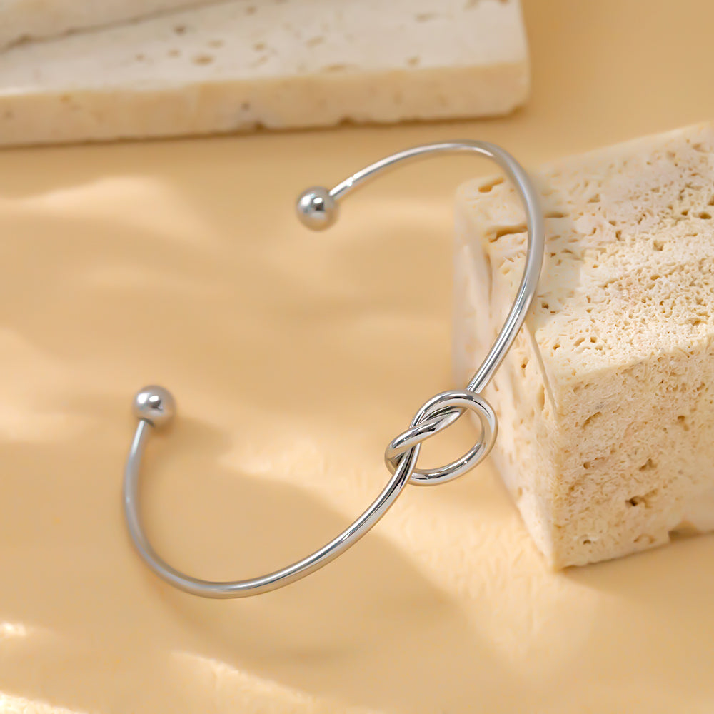 316 Stainless Steel Silver C-Shaped Bracelet | Knot Detail Centerpiece