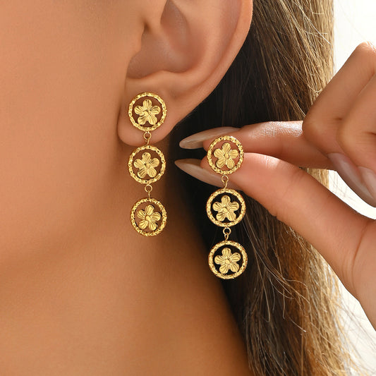 316 Stainless Steel 18K Gold Plated Five-Flower Earrings | Delicate & Chic Jewelry