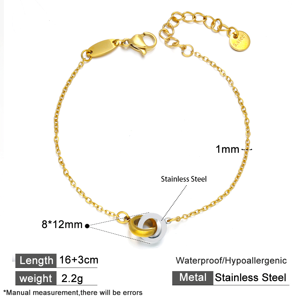 Silver and Gold Double Circle Bracelet – 316 Stainless Steel, Hypoallergenic & Durable