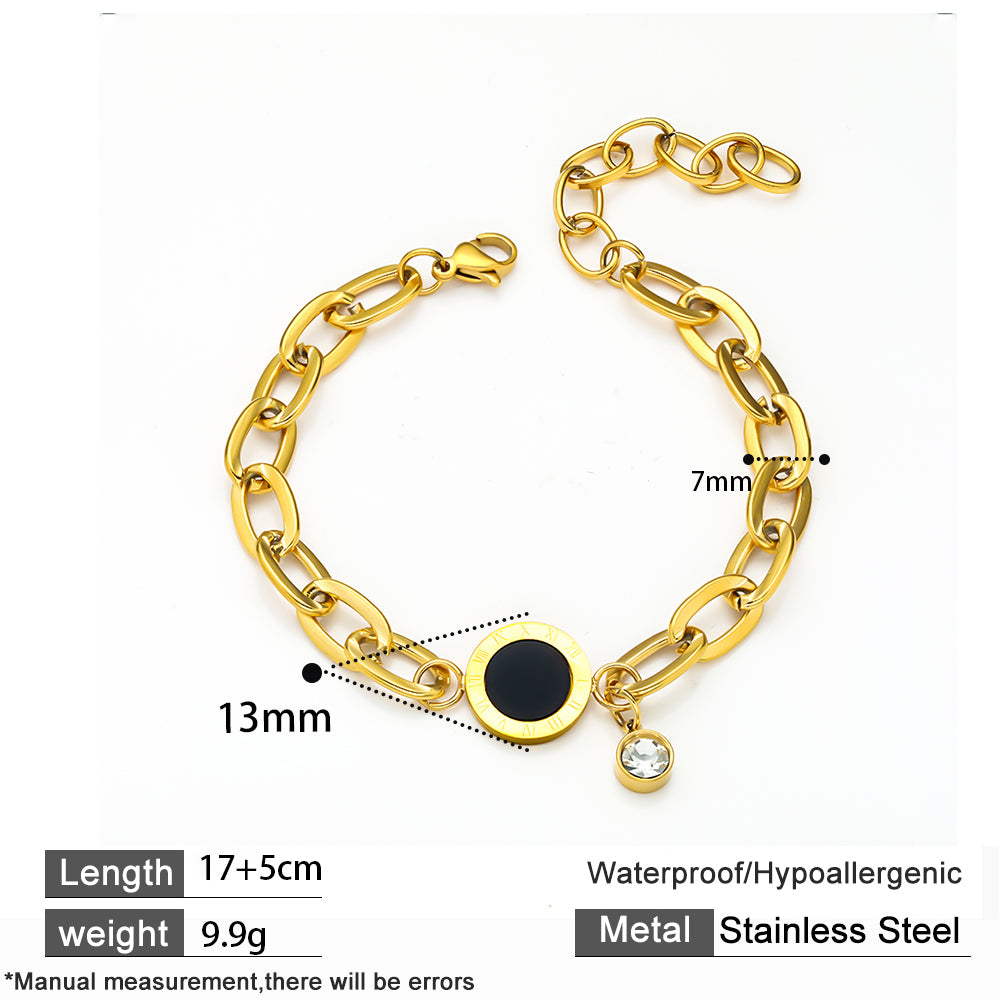 316 Stainless Steel 18K Gold Plated Bracelet | Minimalist Black Dot Accent Fashion Jewelry