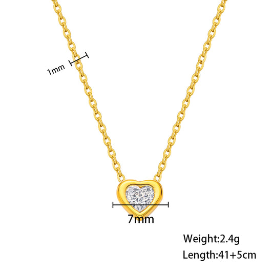 316 Stainless Steel 18K Gold Plated Heart Zircon Necklace | Sparkling Heart Pendant for Women
