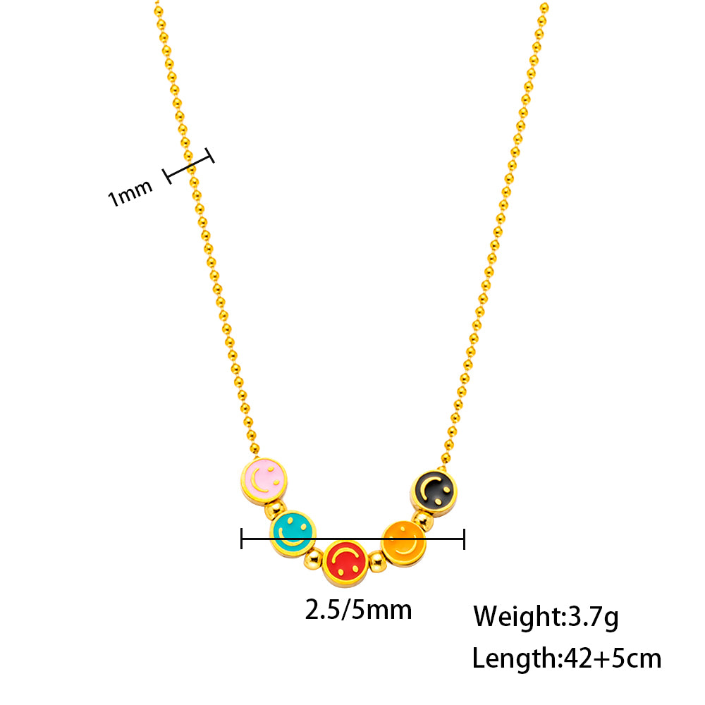 316 Stainless Steel 18K Gold Plated Colorful Smiley Necklace | Fun & Trendy
