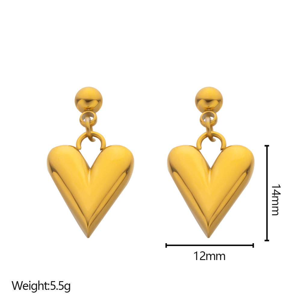 316 Stainless Steel 18K Gold Plated Heart Pendant Earrings | Romantic & Stylish Jewelry