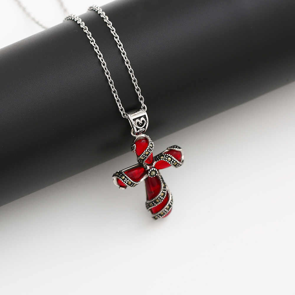 Stainless Steel 18K Gold Plated Ruby Cross Necklace