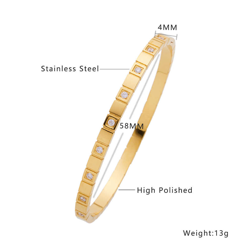 Stainless steel 18K gold plated square zircon bangle