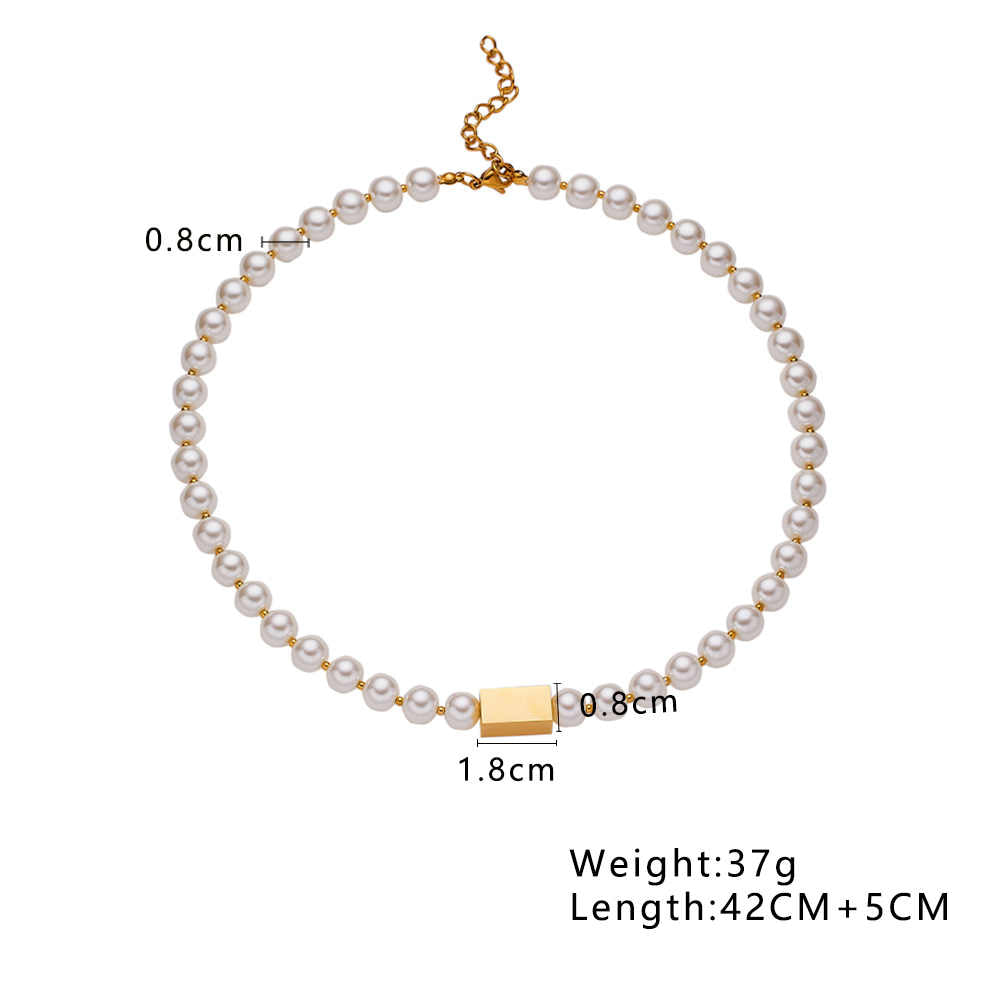 Stainless steel 18K gold plated waterproof pearl necklace