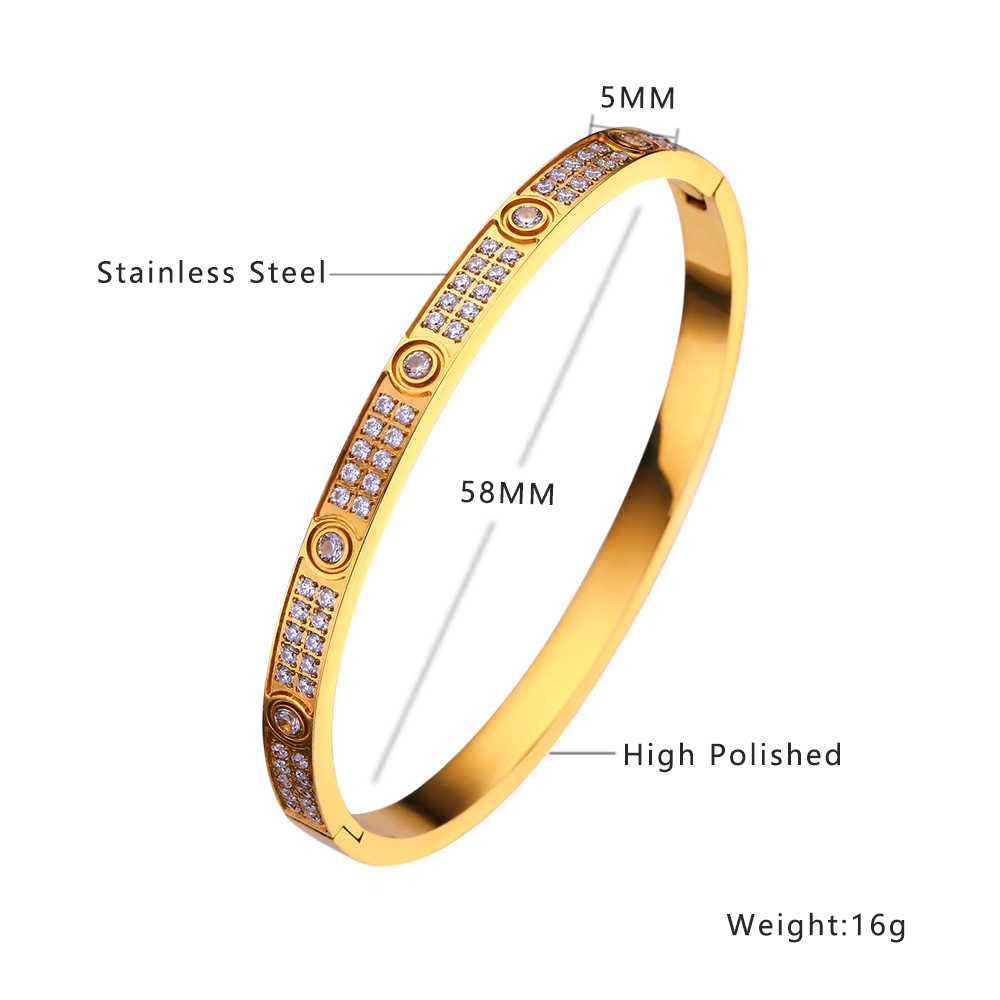 Stainless steel 18K gold plated zircon bangle