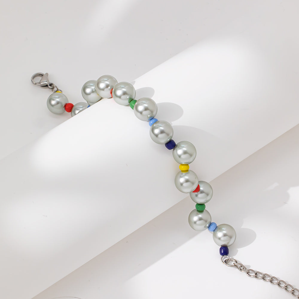 Luna Frost Glass Bead Necklace – Grey Glass Beads & Colorful Minis, Stainless Steel