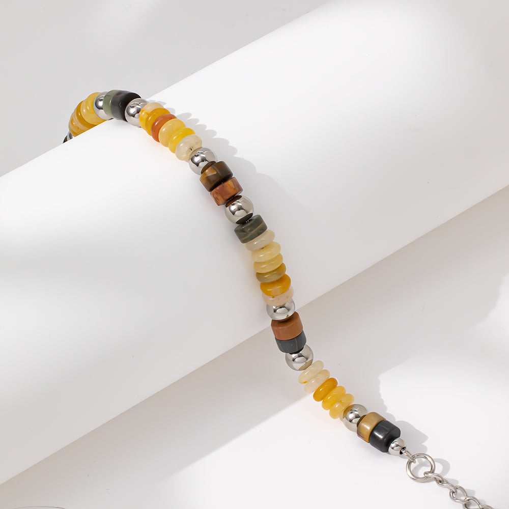 Sahara Spirit Agate & Turquoise Necklace – Natural Agate Discs, Turquoise Beads, Stainless Steel