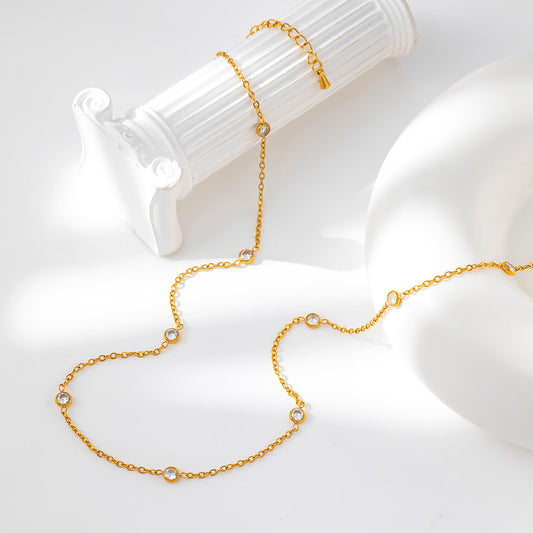 316 Stainless Steel 18K Gold Plated Zircon Necklace | Dazzling Sparkling Minimalist Jewelry