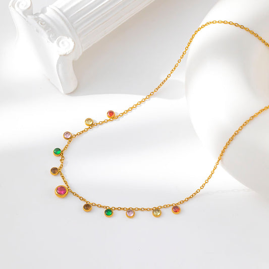 316 Stainless Steel 18K Gold Plated Colorful Zircon Necklace | Dazzling Sparkling Jewelry