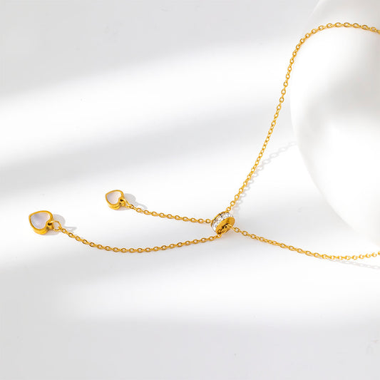 316 Stainless Steel 18K Gold Plated Heart Shell Pendant Necklace | Small Circle Ring Design Romantic Jewelry