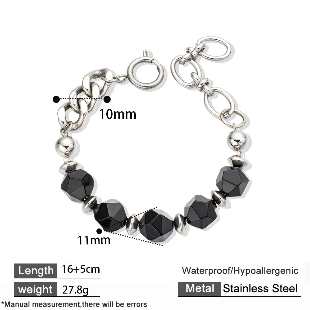 Black Onyx Handmade Chain Bracelet – Bold & Elegant Unisex Accessory