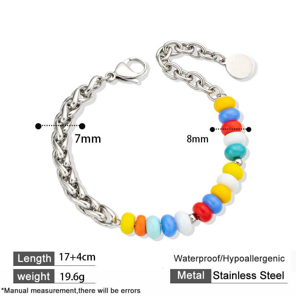 Colorful Glass Beads & Stainless Steel Bracelet – Journey of Light