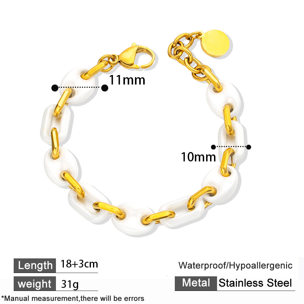 White Ceramic Bracelet with 18K Electroplated Stainless Steel – Elegant & Modern Unisex Accessory