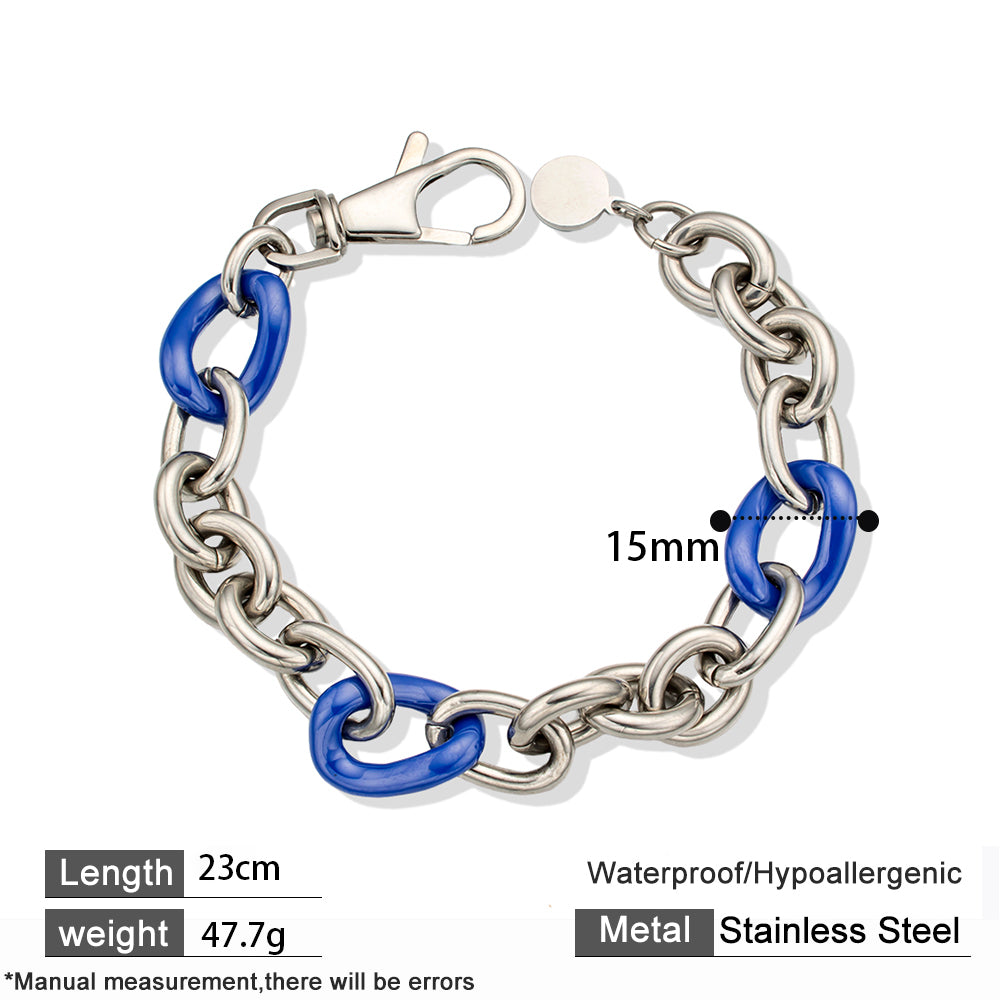Minimalist Blue Ceramic Bracelet with 316 Stainless Steel Chain – Classic & Stylish