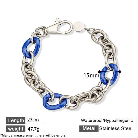 Minimalist Blue Ceramic Bracelet with 316 Stainless Steel Chain – Classic & Stylish