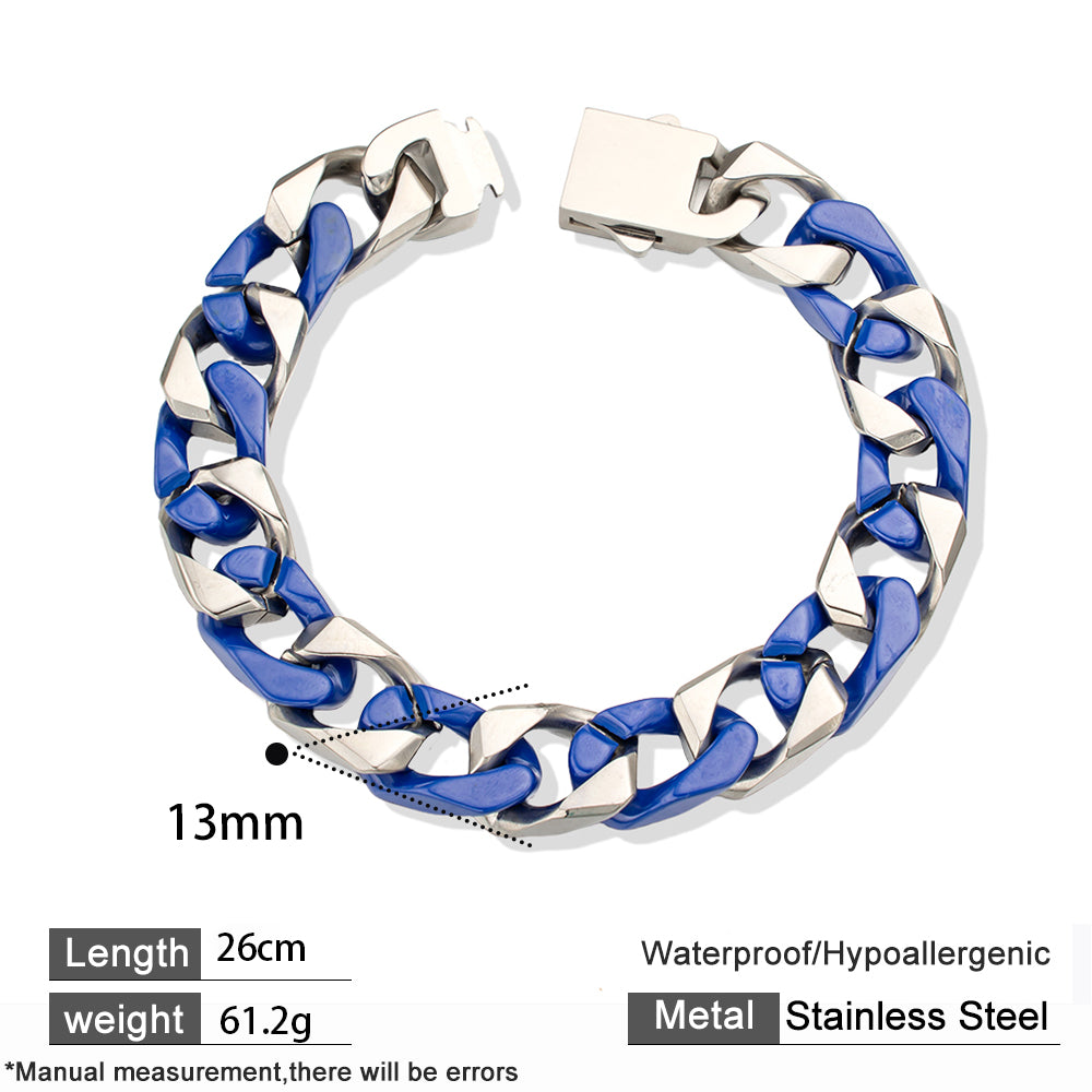 Dark Blue Ceramic Bracelet with Chunky 316 Stainless Steel NK Chain – Bold & Modern