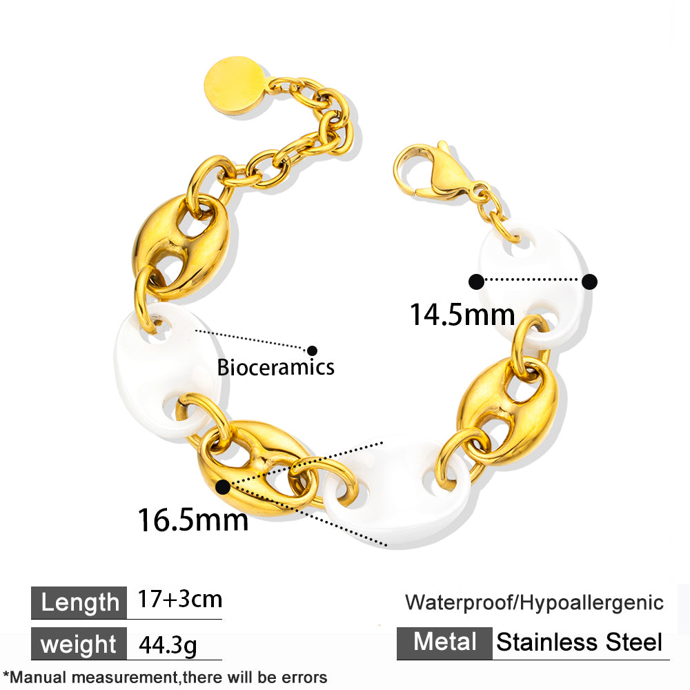 White Ceramic Bracelet with 18K Gold-Plated Stainless Steel – Elegant & Modern Unisex Accessory