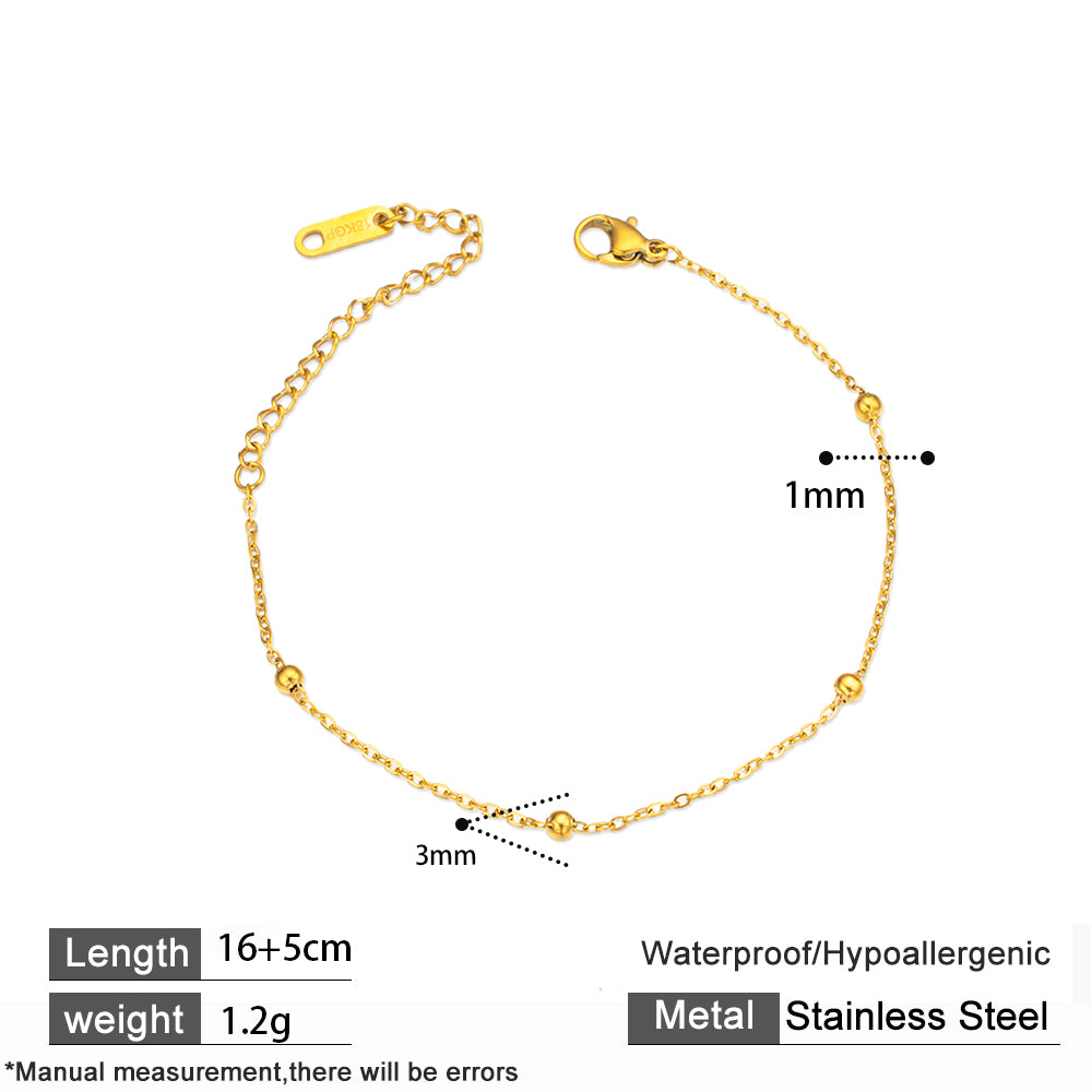 316 Stainless Steel 18K Gold Plated Beaded Bracelet | Minimalist Dainty Jewelry for Women