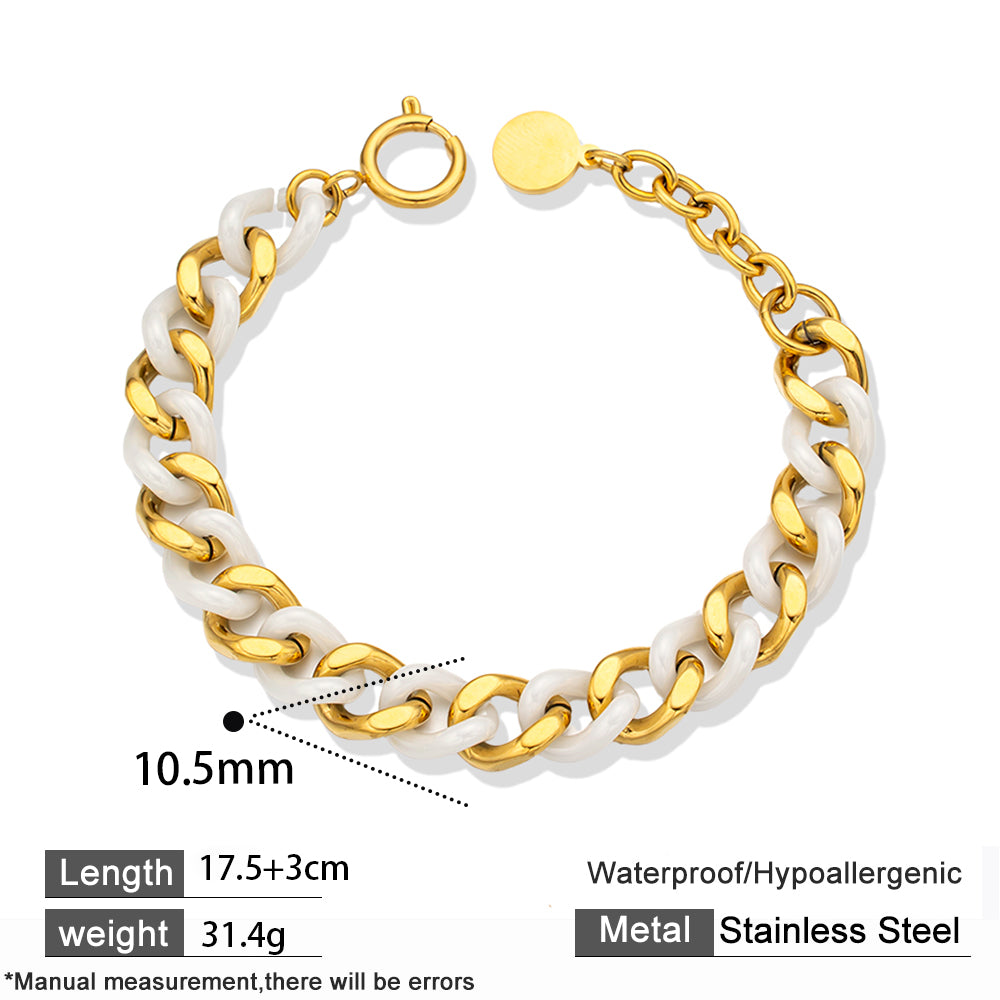 White Ceramic Bracelet with Gold-Plated Stainless Steel NK Chain – Minimalist & Elegant