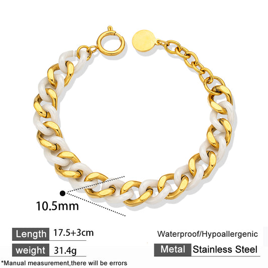 White Ceramic Bracelet with Gold-Plated Stainless Steel NK Chain – Minimalist & Elegant