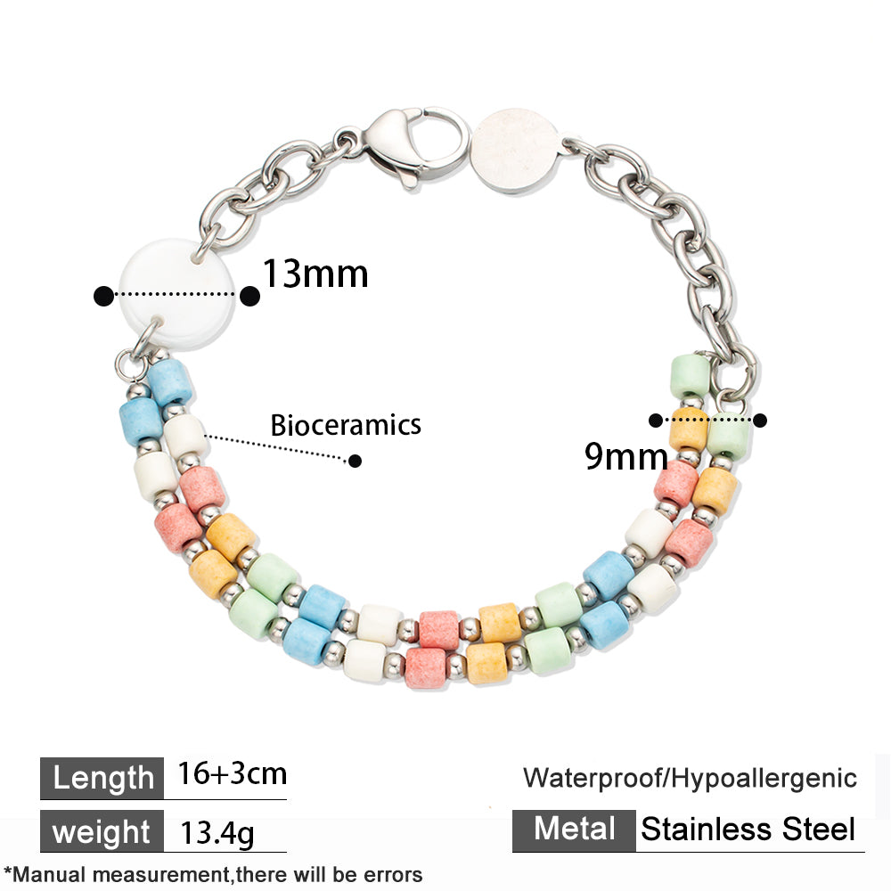 Macaron-Colored Double-Layer Stone Bracelet – Sweet & Colorful Unisex Accessory