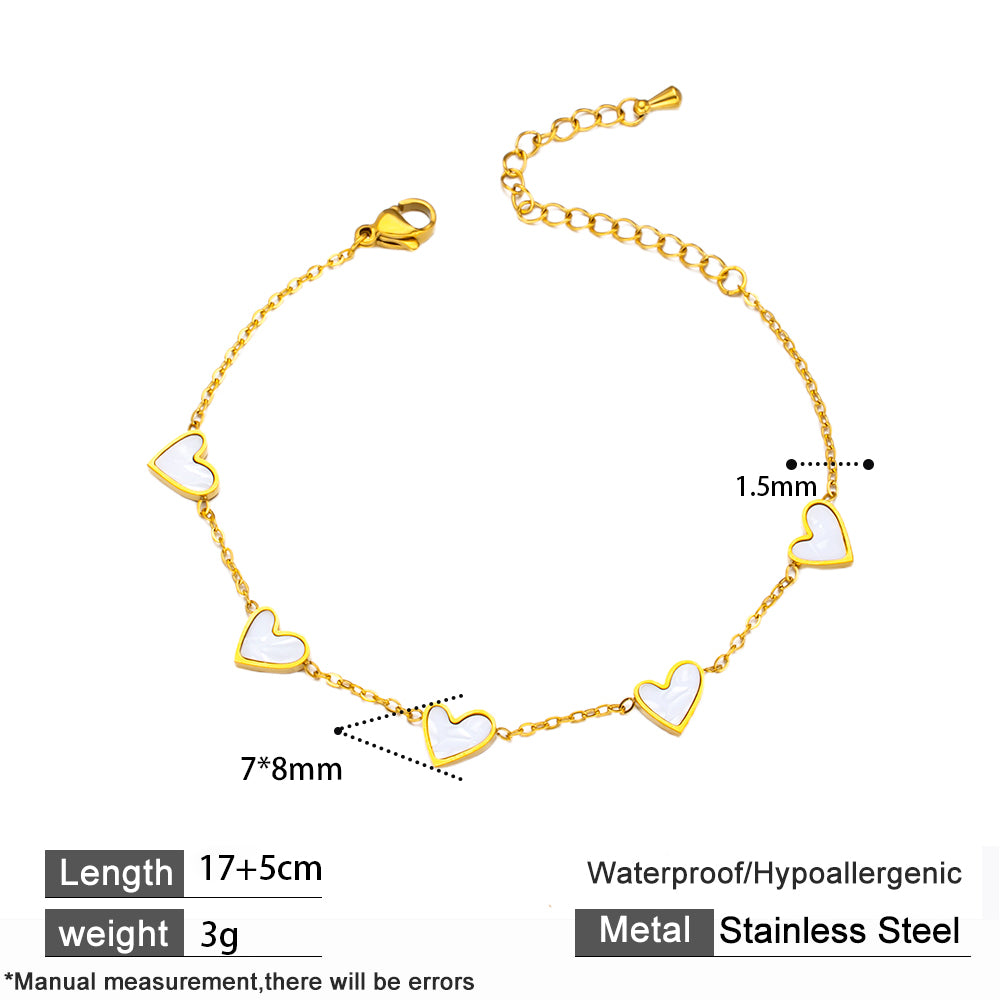 316 Stainless Steel 18K Gold Plated Five Heart Bracelet | Youthful & Energetic Jewelry for Women