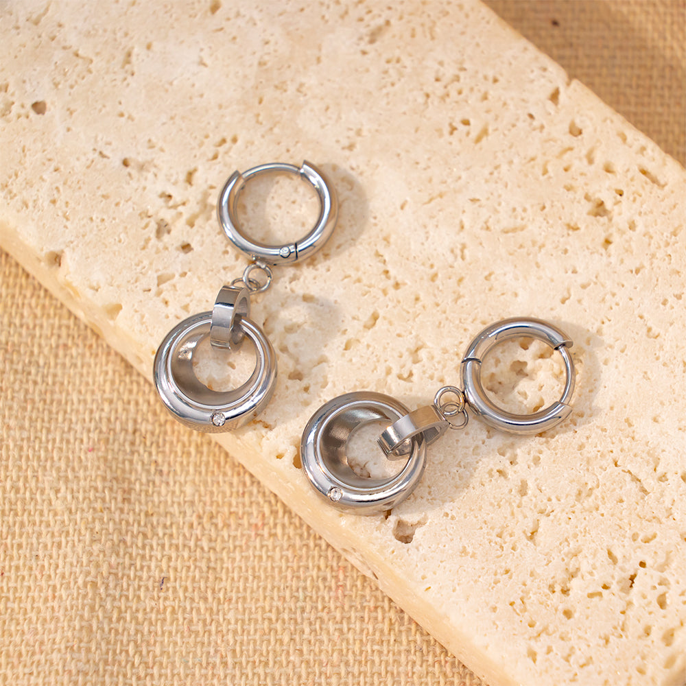 316 Stainless Steel 18K Gold Plated Double Hoop Zircon Earrings | Minimalist Chic Jewelry