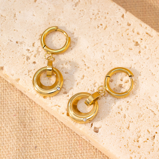 316 Stainless Steel 18K Gold Plated Double Hoop Zircon Earrings | Minimalist Chic Jewelry