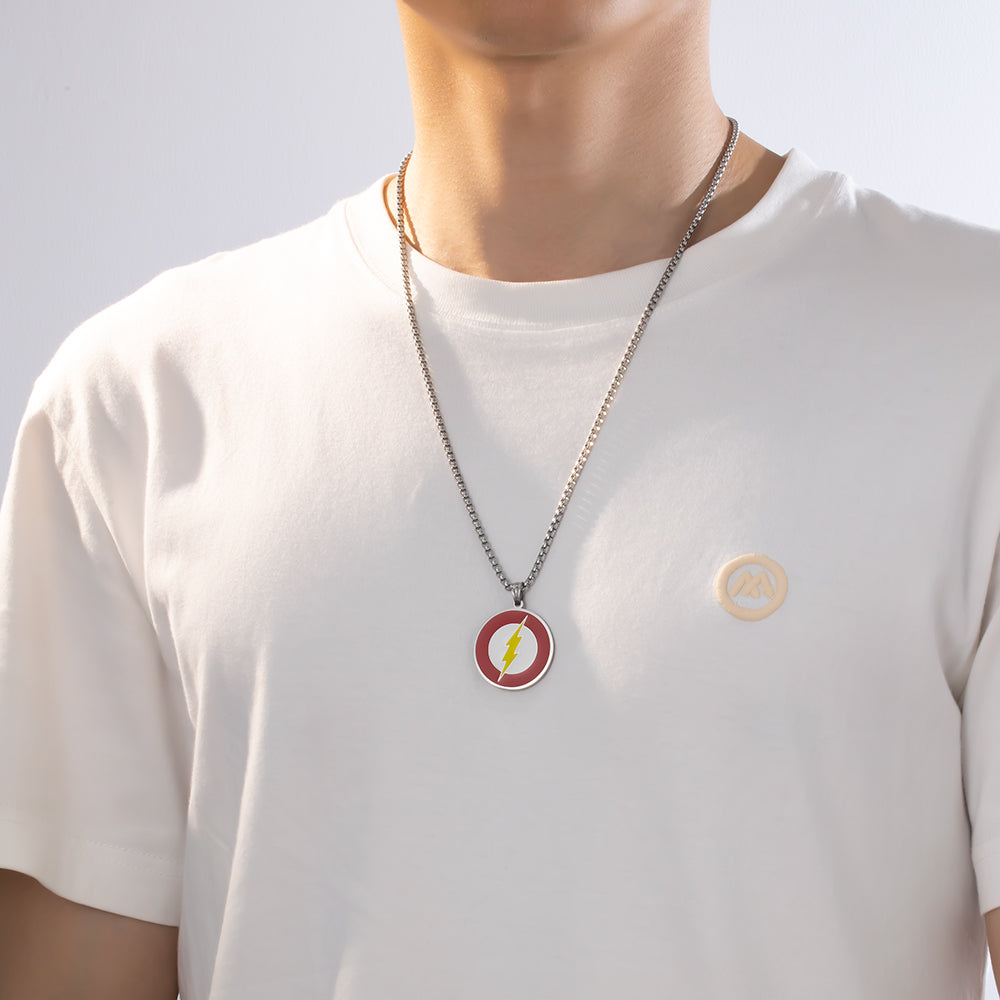 Red Circle Lightning Pendant Necklace – 316 Stainless Steel, Bold & Stylish