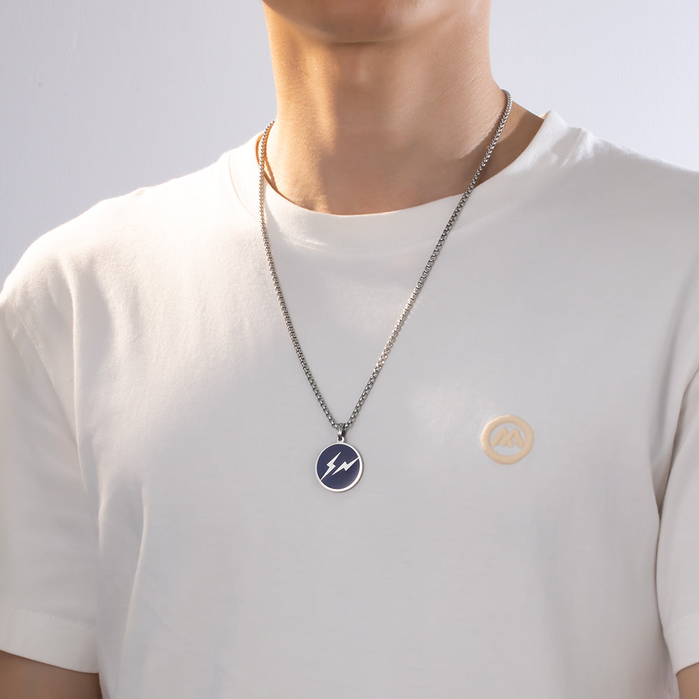 Blue Round Pendant Necklace for Men – Stylish & Textured