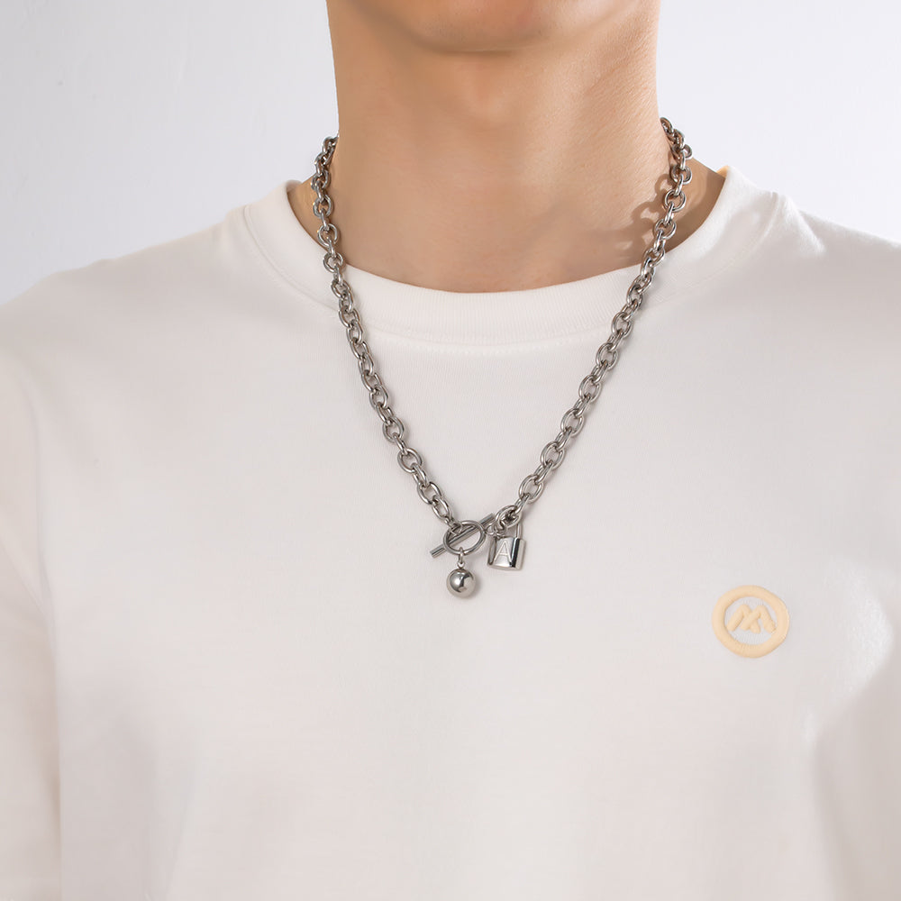 Lock Pendant OT Necklace – 316L Stainless Steel, Modern Minimalist Style